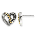 Sterling Silver Gold-tone Antiqued & Beaded Heart Earrings