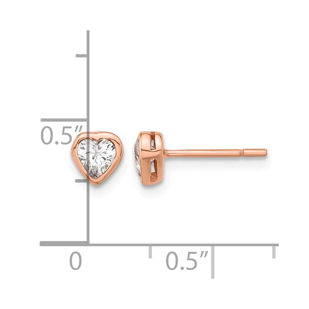 Sterling Silver Rose-tone CZ Bezel Heart Post Earrings