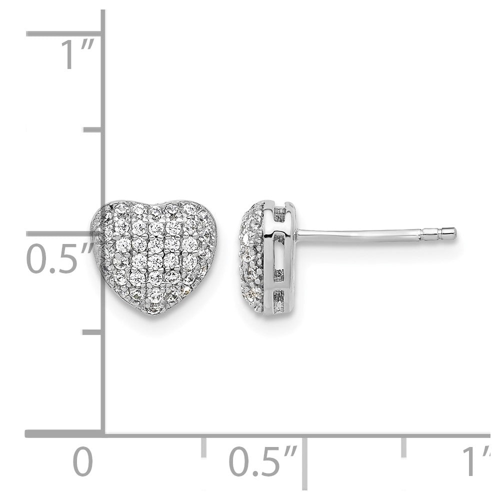 Sterling Silver Rhodium-plated Pave CZ Heart Post Earrings
