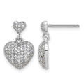 Sterling Silver Rhodium-plated Pave CZ Heart Dangle Post Earrings