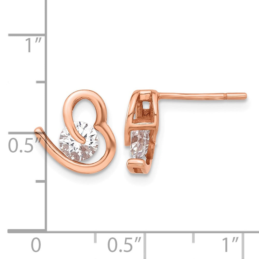 Sterling Silver Rose-tone Heart and CZ Post Earrings