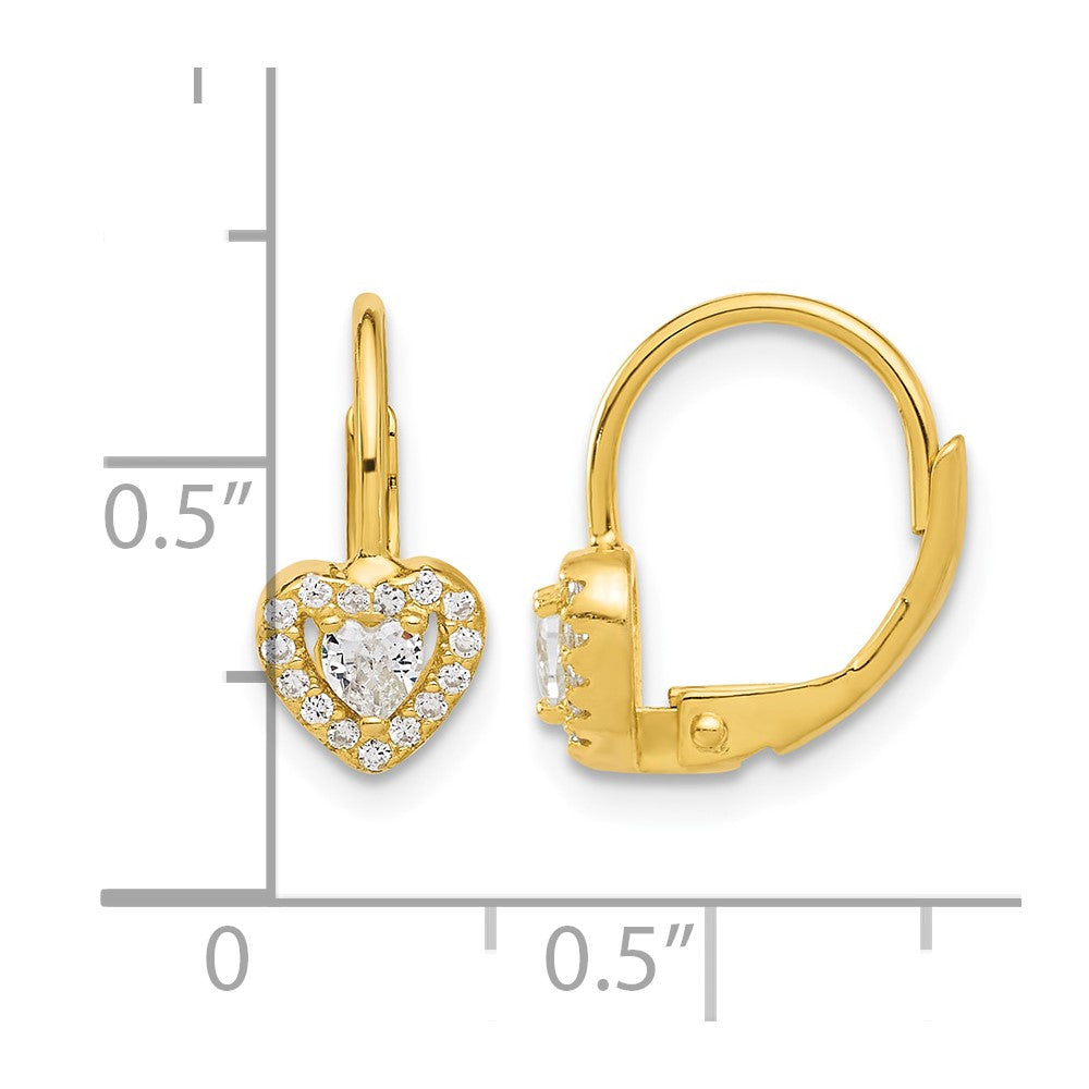 Sterling Silver Gold-tone CZ Heart Leverback Earrings