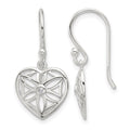 Sterling Silver E-coated with CZ Heart Shepherd Hook Dangle Earrings
