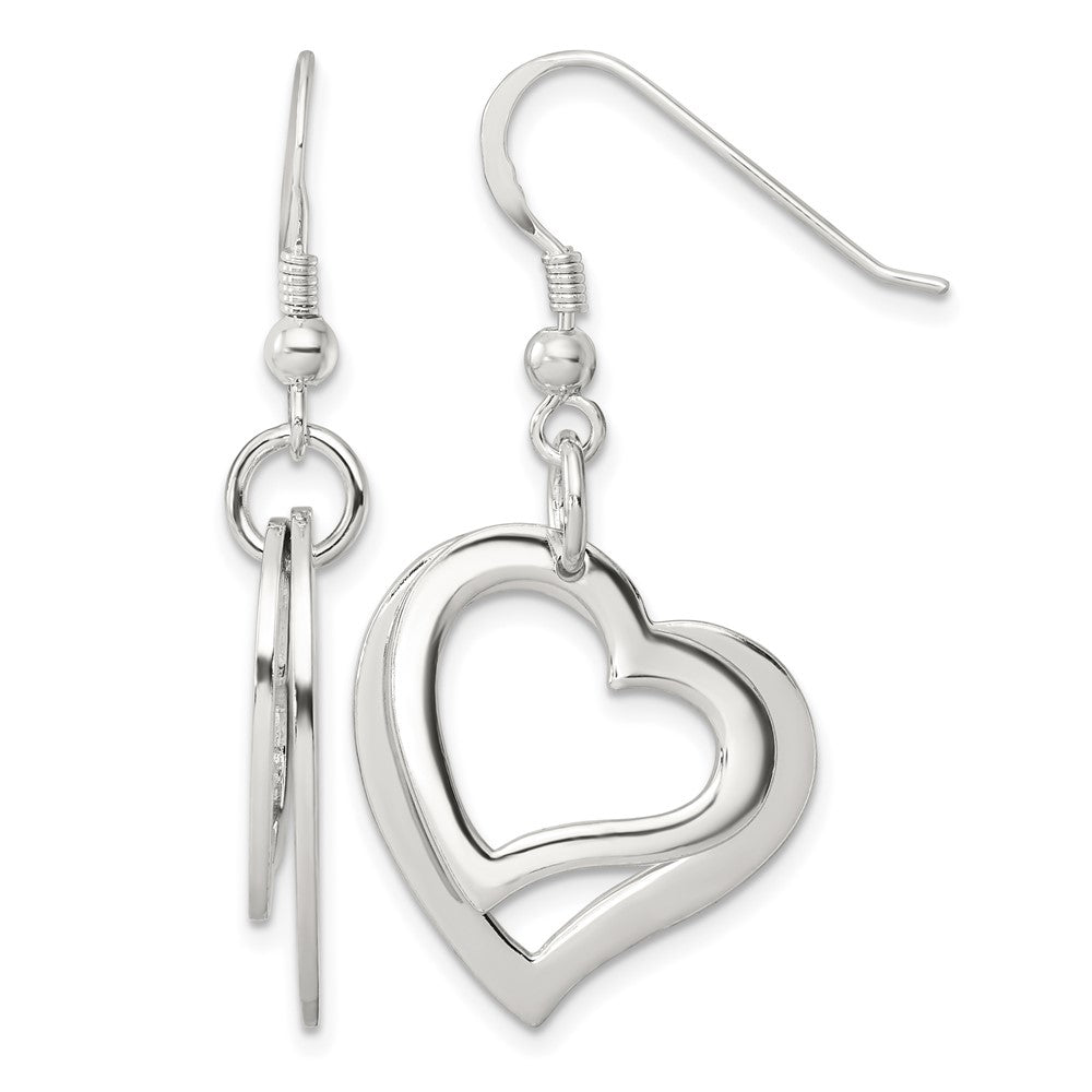 Sterling Silver Polished Two piece Open Heart Shepherd Hook Earrings