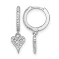 Sterling Silver Rhodium-plated CZ Heart Dangle Hinged Hoop Earrings
