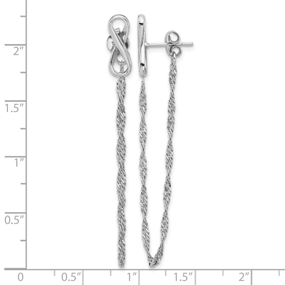 Sterling Silver Rhodium-plated Infinity with Twisted Chain Post Earrings