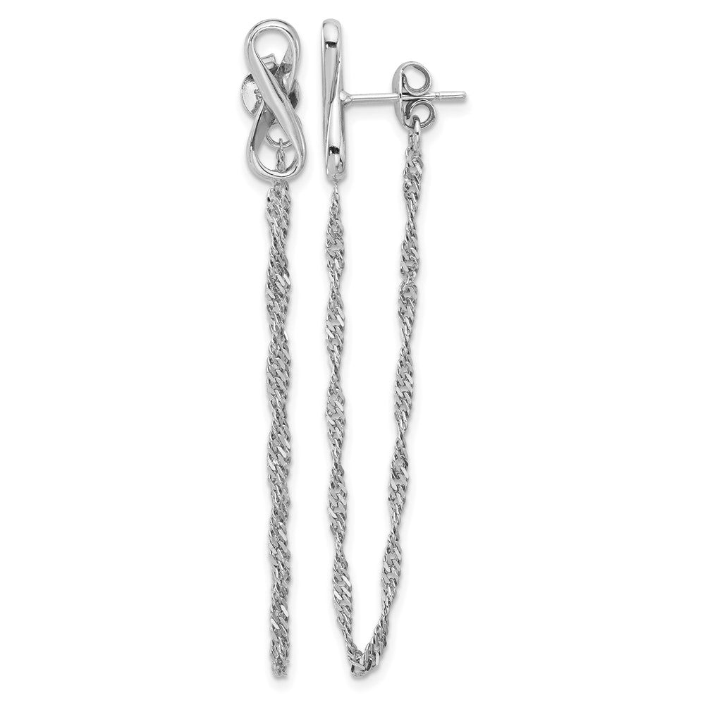 Sterling Silver Rhodium-plated Infinity with Twisted Chain Post Earrings