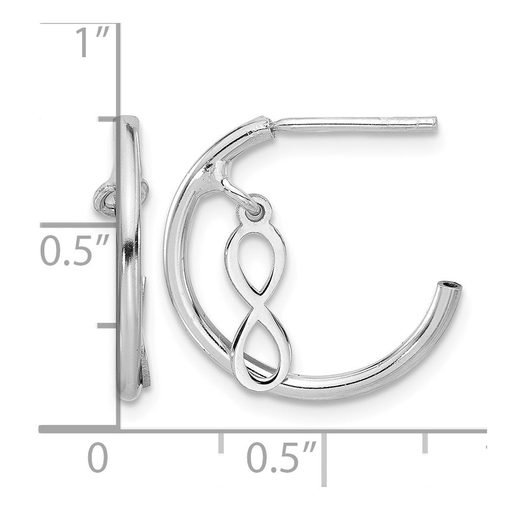 Sterling Silver Rh-plated Polished Infinity Dangle J-Hoop Post Earrings
