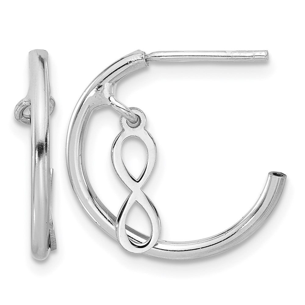 Sterling Silver Rh-plated Polished Infinity Dangle J-Hoop Post Earrings