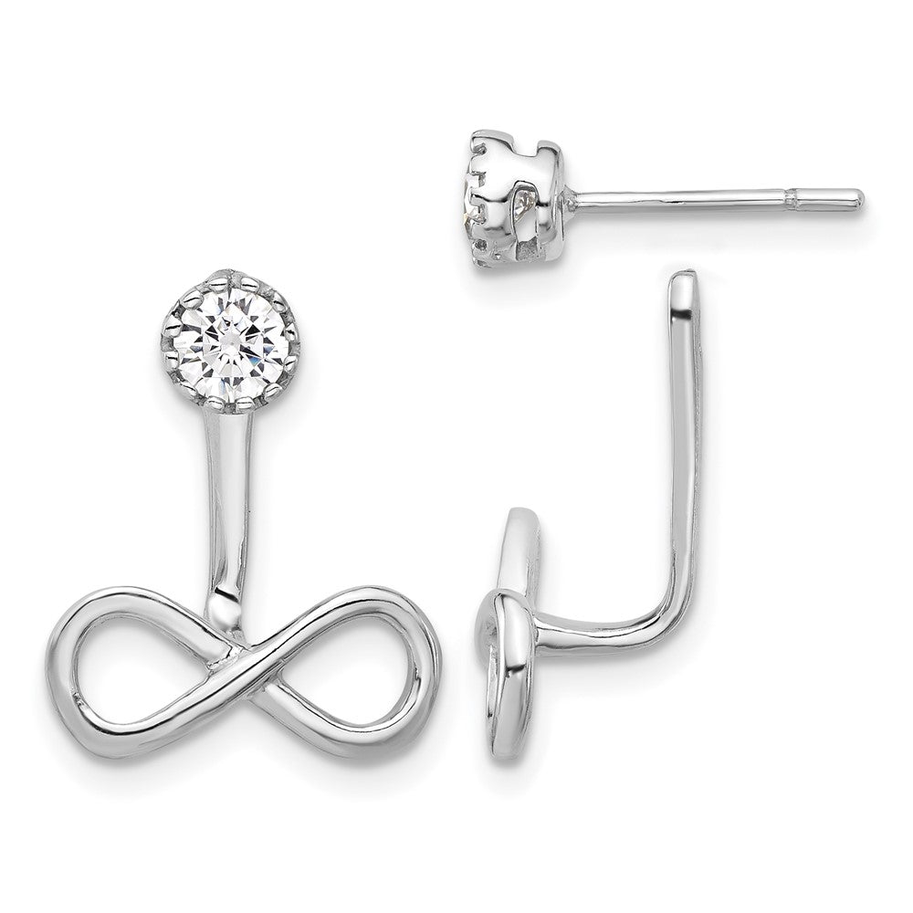 Sterling Silver Rhodium-plated Drop Infinity Jacket CZ Post Earrings