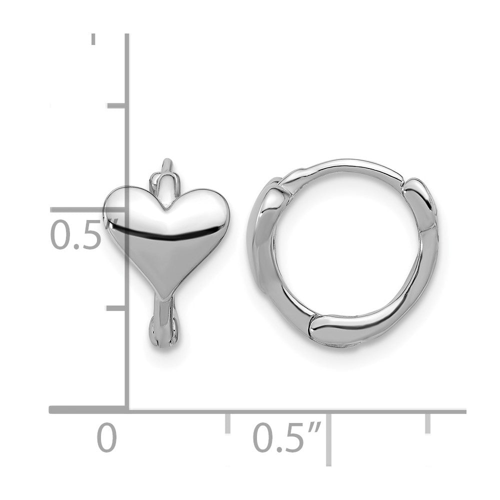 Sterling Silver Rhodium-plated Heart Hinged Hoop Earrings