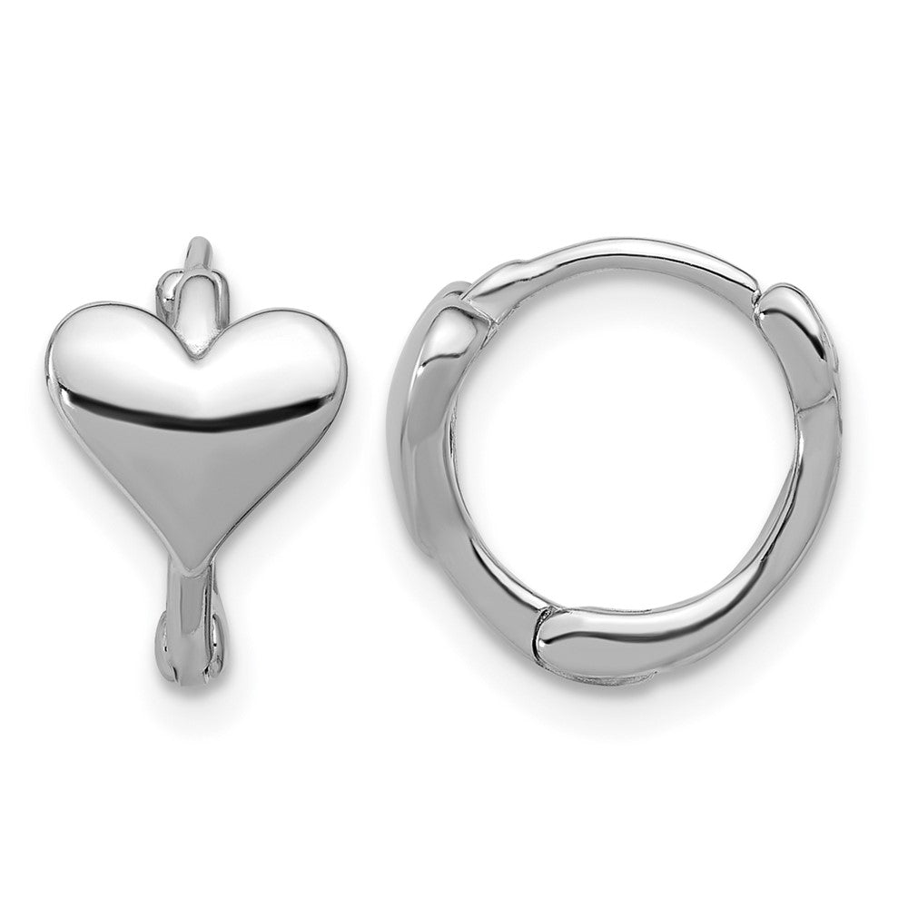 Sterling Silver Rhodium-plated Heart Hinged Hoop Earrings