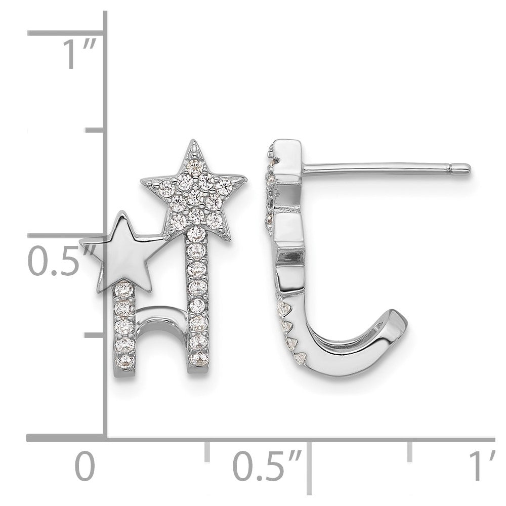 Sterling Silver Rhodium-plated CZ Star Cuff Post Earrings