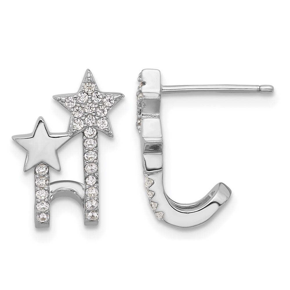 Sterling Silver Rhodium-plated CZ Star Cuff Post Earrings