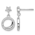 Sterling Silver Rhodium-plated Polished CZ Star Moon Dangle Post Earrings