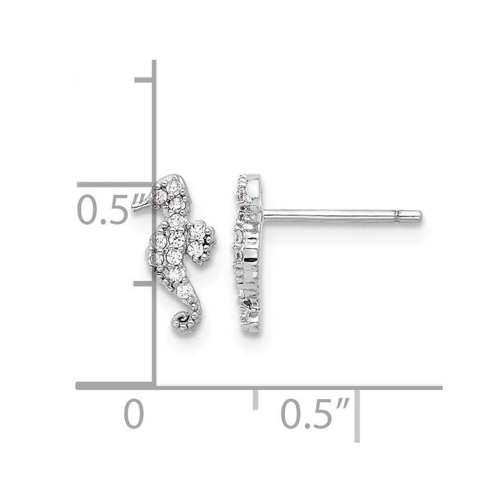 Sterling Silver Rhodium-plated Polished CZ Seahorse Post Earrings
