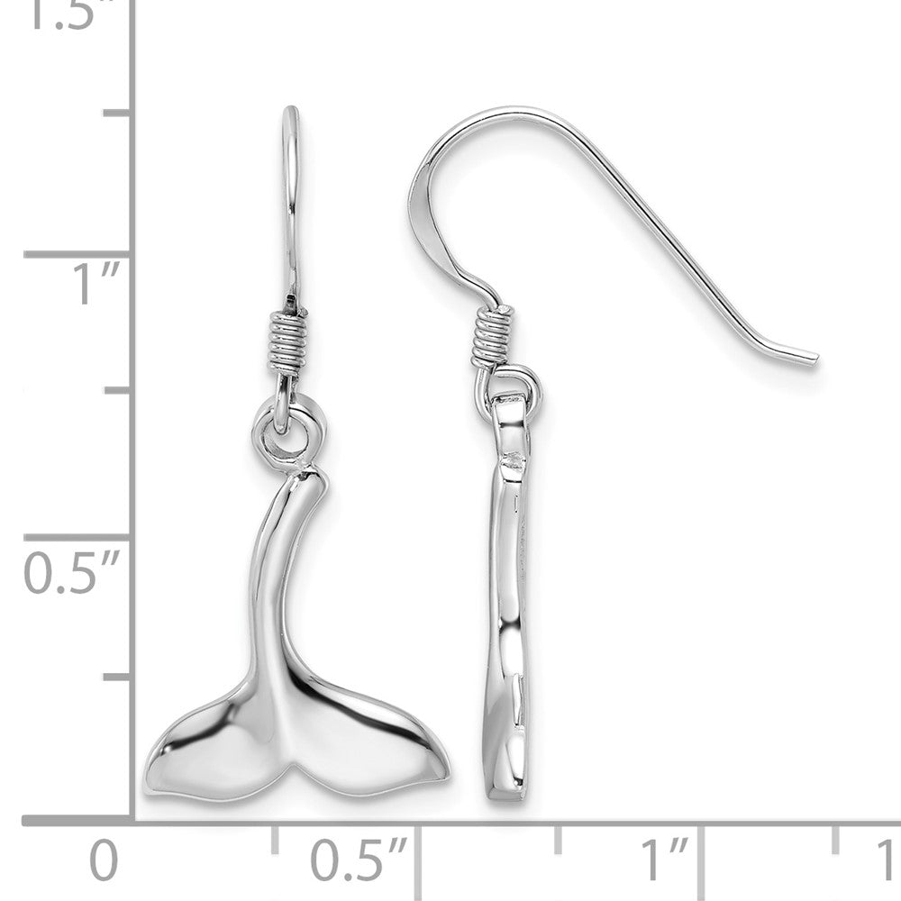 Sterling Silver Rhodium-Plated Polished Whale Tail Dangle Earrings