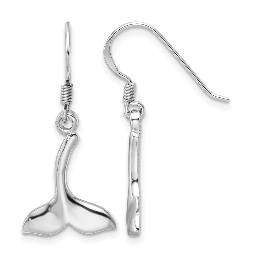 Sterling Silver Rhodium-Plated Polished Whale Tail Dangle Earrings