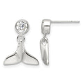 Sterling Silver Polished CZ Whale Tail Post Dangle Earrings