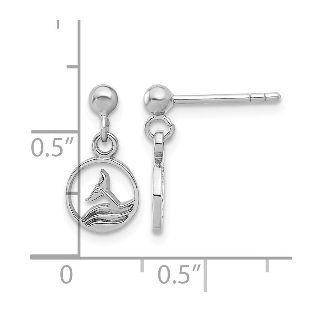 Sterling Silver Rhodium-plated Whale/Dolphin Tail Post Dangle Drop Earrings