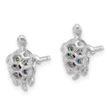 Sterling Silver Rhodium-plated Multi-color CZ Turtle Post Earrings