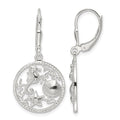 Sterling Silver Polished Sea Life Circle Dangle Leverback Earrings