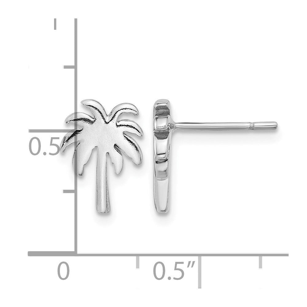 Sterling Silver Rhodium-plated Palm Tree Post Earrings