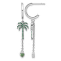 Pure Fire Sterling Silver Rhod-plated Green CZ Palm Tree Heart Post Hoop E