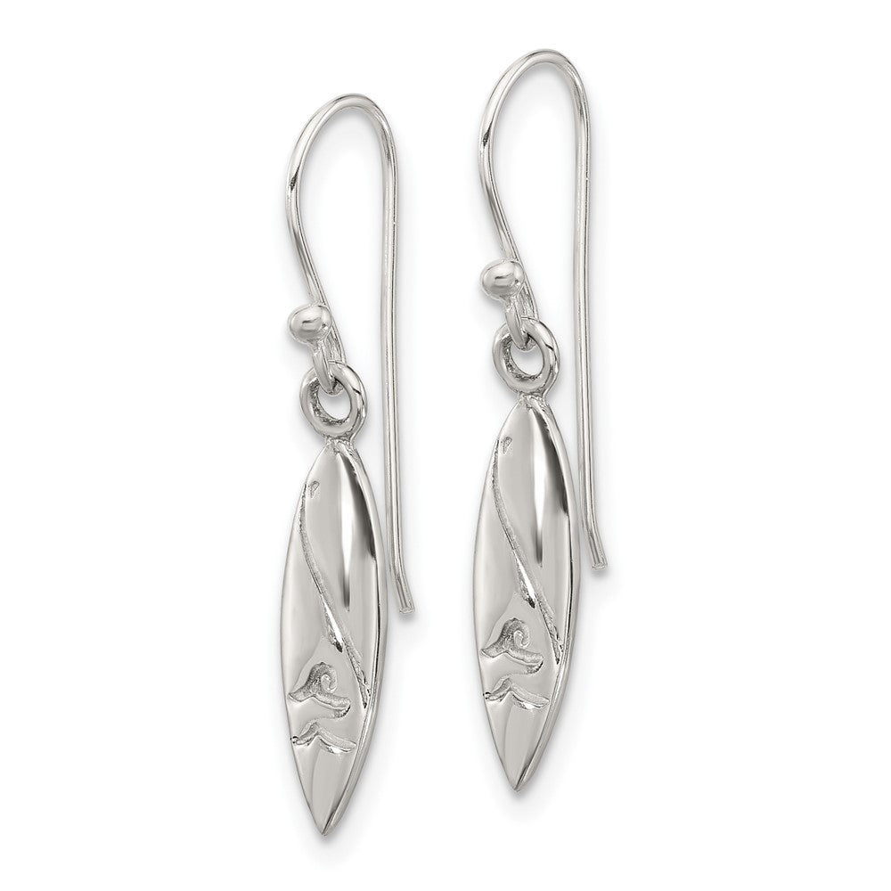SS Polished Pointed Oval Wave Shephard Hook Dangle Earrings