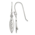 Sterling Silver Polished Etched Waves Pointed Oval Earrings