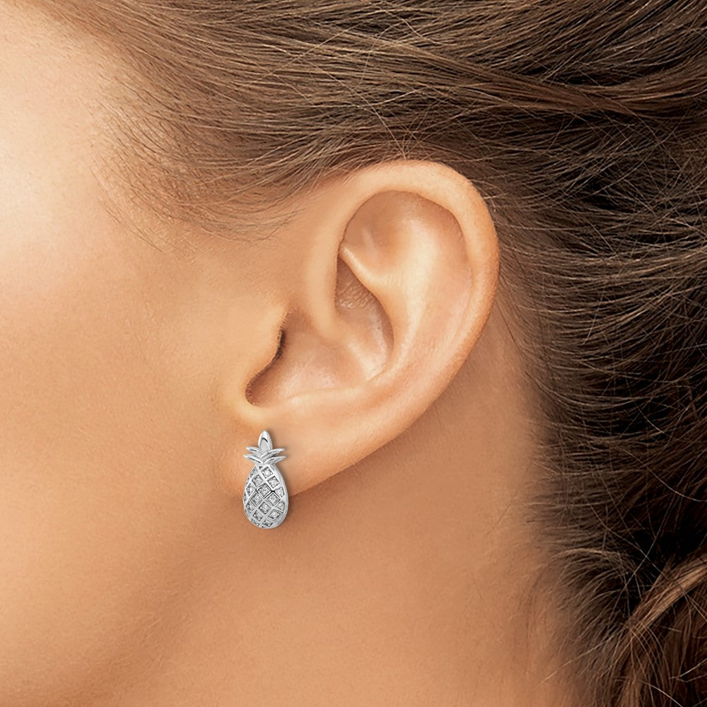 Pure Fire Sterling Silver Rhod-plated CZ Pineapple Post Earrings
