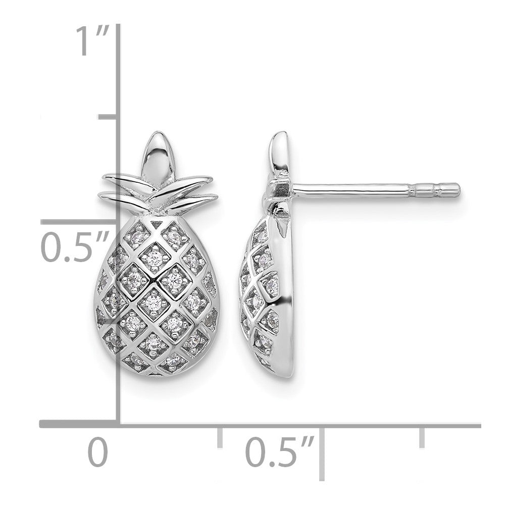 Pure Fire Sterling Silver Rhod-plated CZ Pineapple Post Earrings