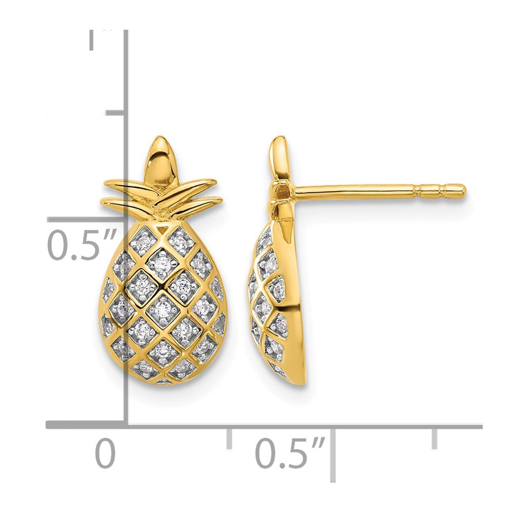 Pure Fire Sterling Silver Gold-tone CZ Pineapple Post Earrings