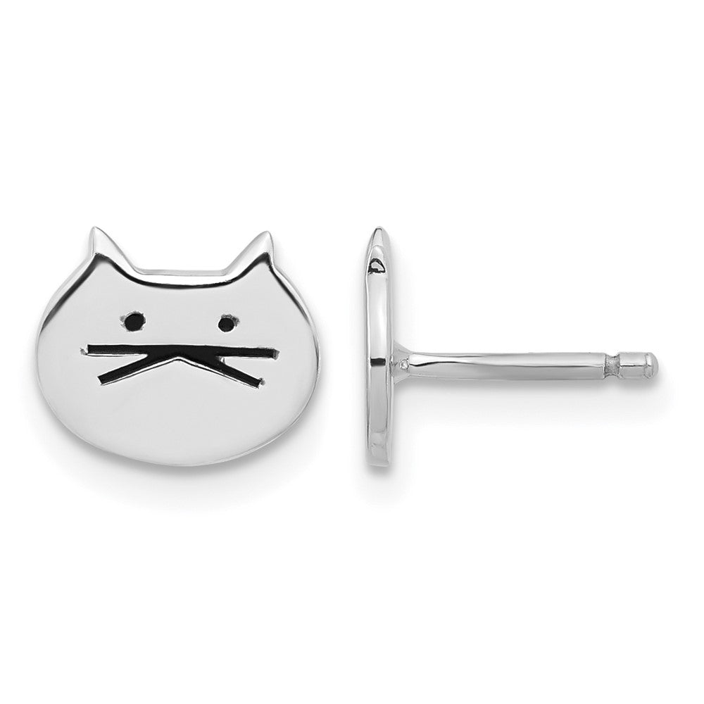 Sterling Silver Rhodium-plated Madi K Enamel Cat Face Post Earrings