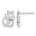 Sterling Silver Polished CZ Cat Earrings