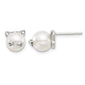 Sterling Silver Polished and Antiqued CZ and Syn. Pearl Cat Post Earrings