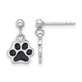 Sterling Silver Rhodium-plated Enameled Dog Paw Post Dangle Earrings