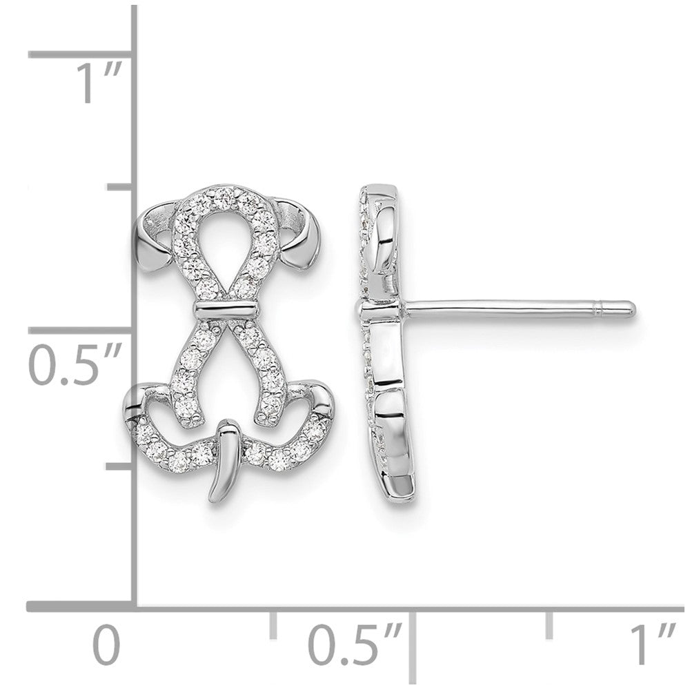 Sterling Silver Rhodium-plated CZ Dog Post Earrings