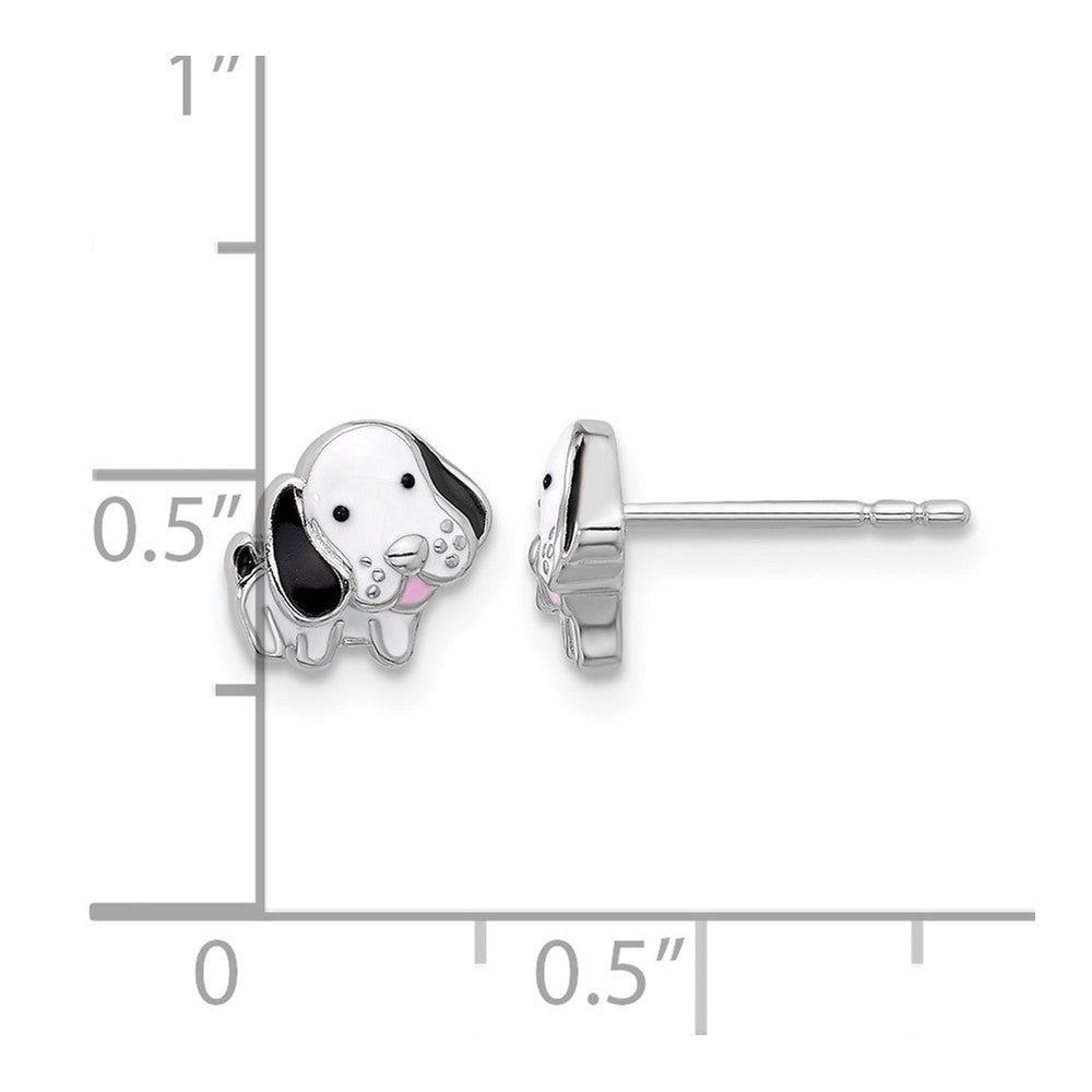 SS Rhodium-plated Black and White Enamel Dog Post Earrings