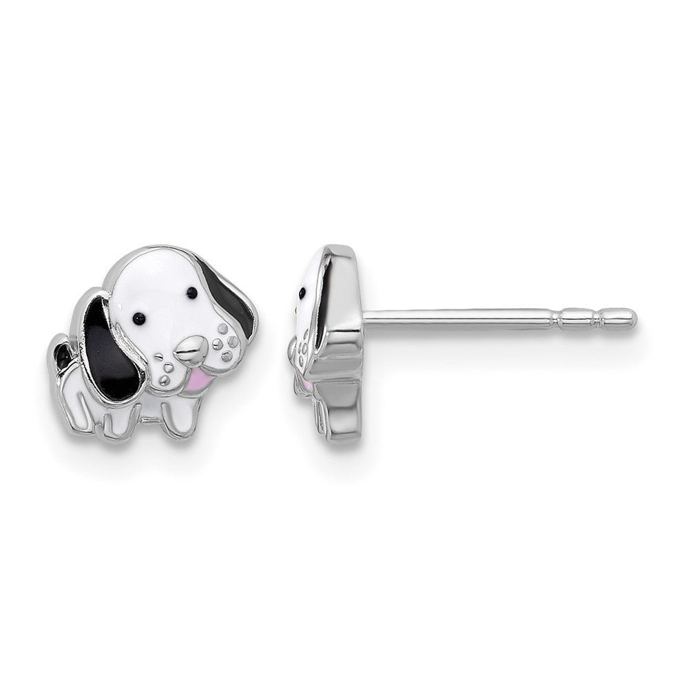 SS Rhodium-plated Black and White Enamel Dog Post Earrings