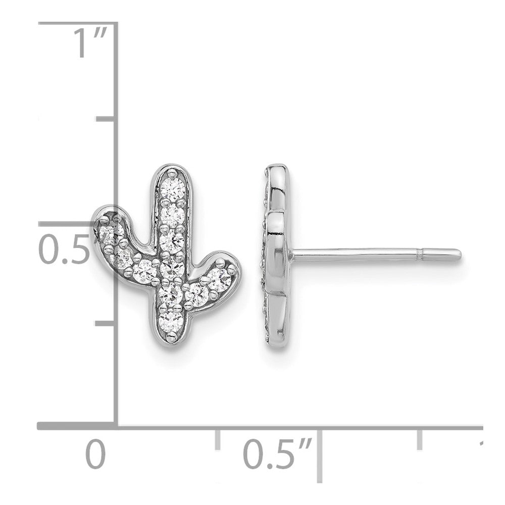 Sterling Silver Rhodium-plated CZ Cactus Post Earrings