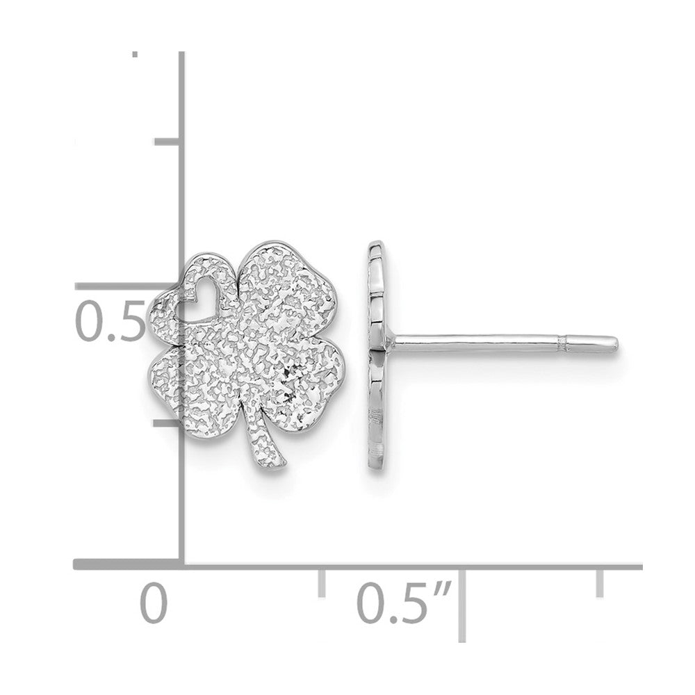 Sterling Silver Rhodium-plated Textured Clover Post Earrings