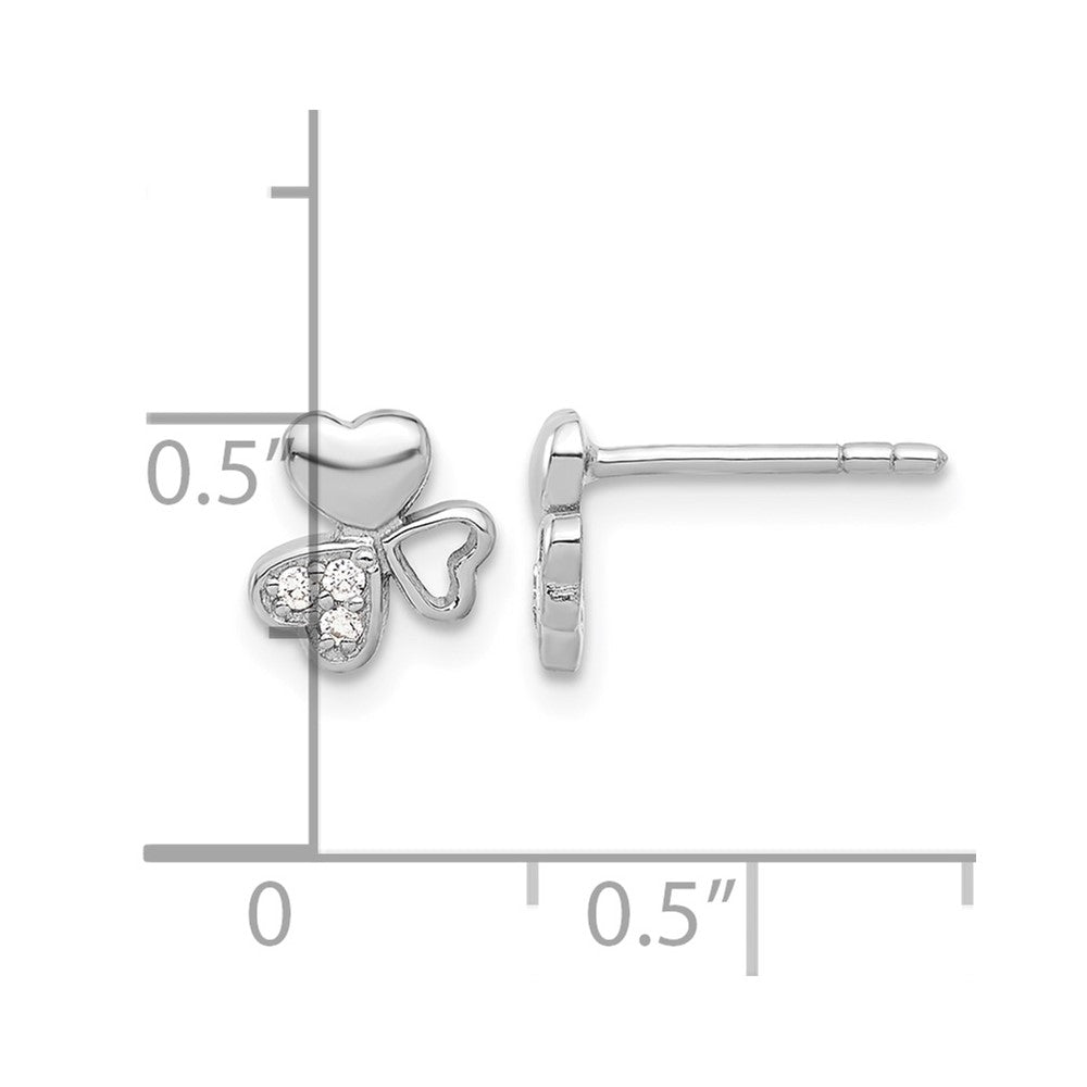 Sterling Silver Rhodium-plated CZ 3 Heart Post Earrings