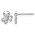 Sterling Silver Rhodium-plated CZ 3 Heart Post Earrings