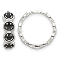 Sterling Silver E-Coat Black Enamel Smiley Face Hinged Hoop Earrings