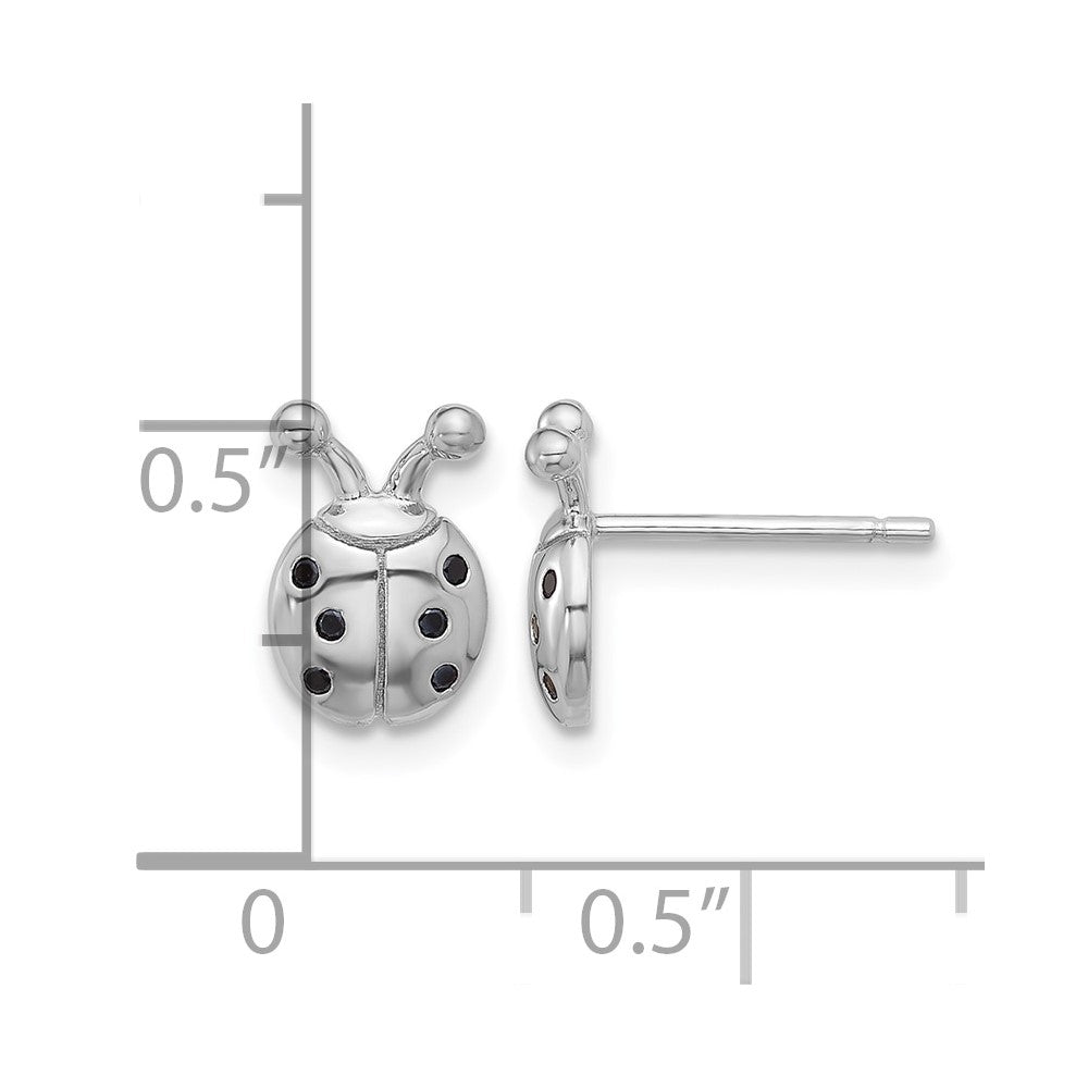 Sterling Silver Flash Platinum-plated Black Spinel Ladybug Post Earrings