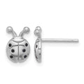 Sterling Silver Flash Platinum-plated Black Spinel Ladybug Post Earrings