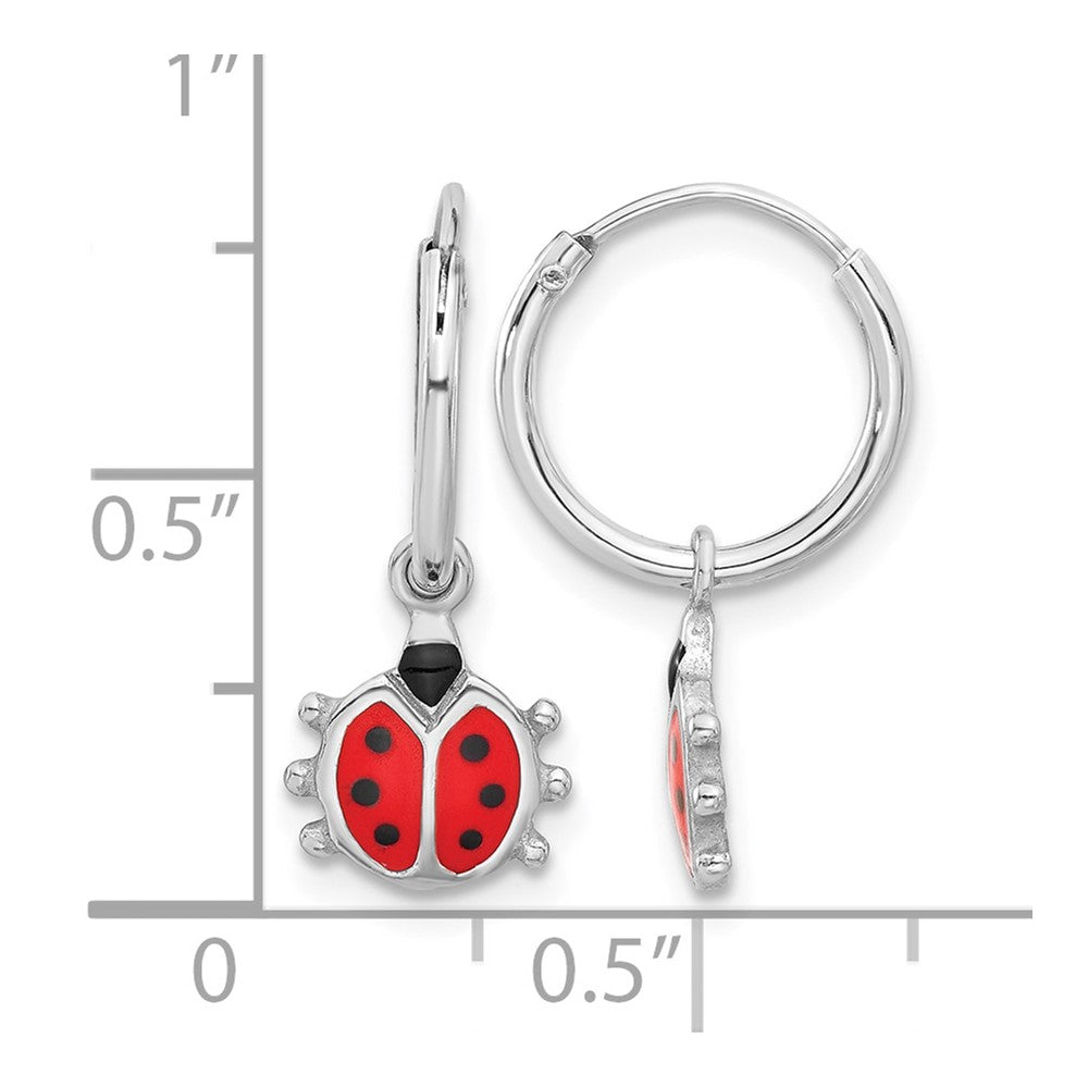 Sterling Silver Rhodium-plated Madi K Enamel Ladybug Hoop Earrings