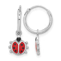 Sterling Silver Rhodium-plated Madi K Enamel Ladybug Hoop Earrings