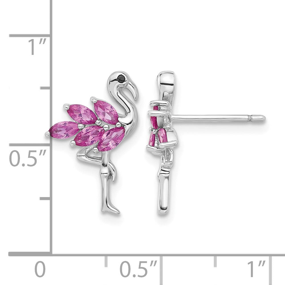 Sterling Silver Rhod-plated Pink Crystal Flamingo Post Earrings